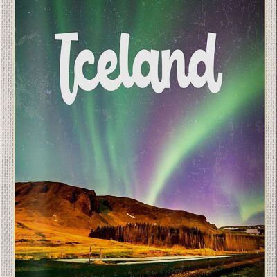 Targa in metallo da viaggio 20x30 cm Islanda Retro Aurora Boreale