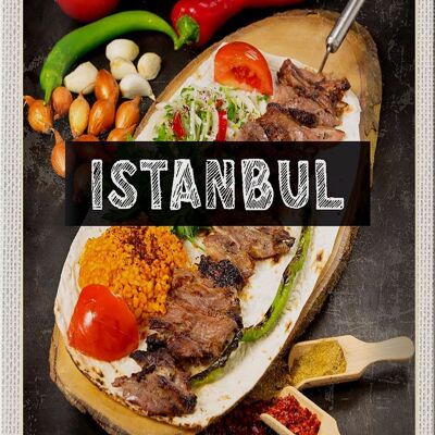 Cartel de chapa de viaje, 20x30cm, Estambul, Turquía, Kebab, carne, filete
