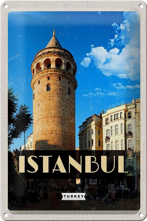Blechschild Reise 20x30cm Retro Istanbul Turkey Galataturm