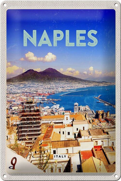 Blechschild Reise 20x30cm Retro Naples Italy Neapel Panorama Meer