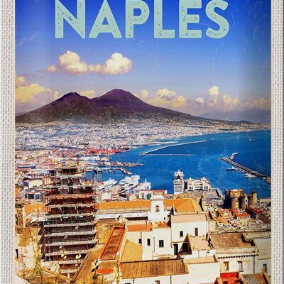 Cartel de chapa de viaje 20x30cm Retro Nápoles Italia Nápoles Panorama Mar