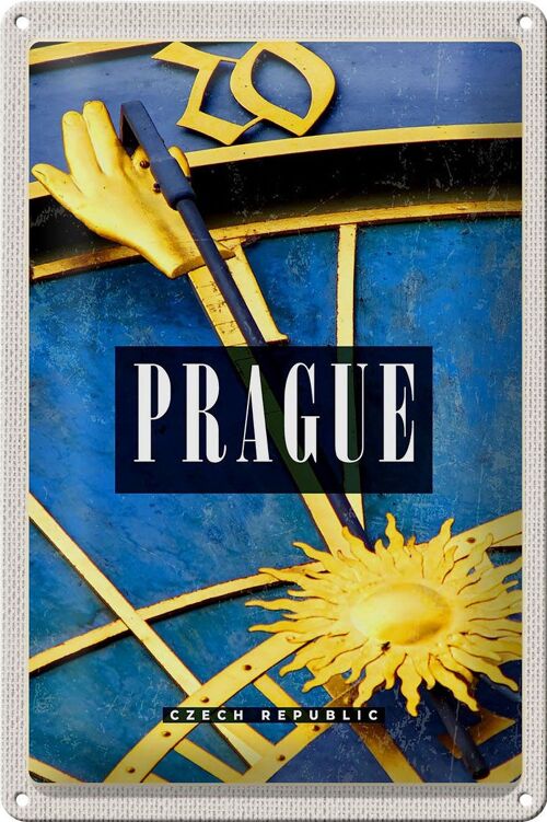 Blechschild Reise 20x30cm Prague Prag astronomische Uhr