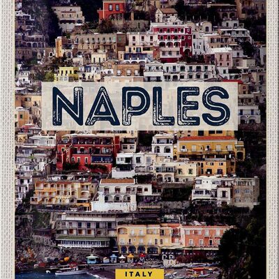 Plaque en étain voyage 20x30cm, Naples, italie, guide de la ville et de la mer