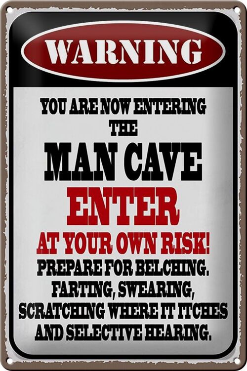 Blechschild Spruch 20x30cm warning man cave enter at your risk