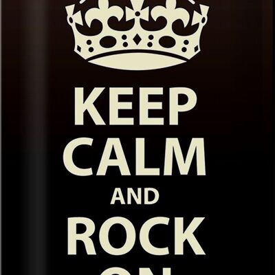 Targa in metallo con scritta "Keep Calm and rock on" 20x30 cm