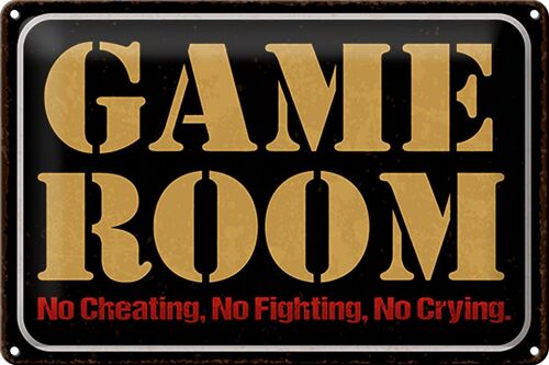 Blechschild Spruch 30x20cm Game room no cheating no fighting