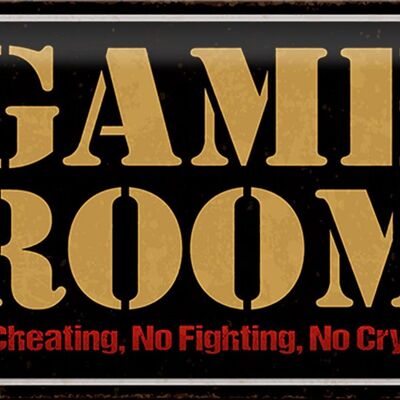 Metal sign saying 30x20cm Game room no cheating no fighting