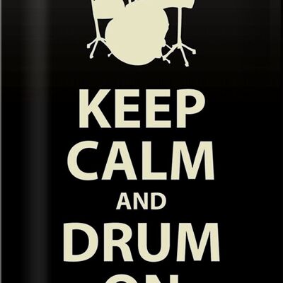 Targa in metallo con scritta "Keep calm and drum on" 20x30 cm