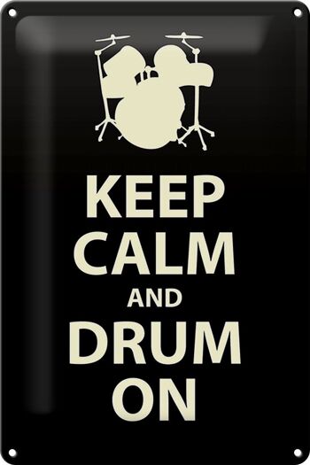 Panneau en étain disant 20x30cm Keep calm and drum on 1