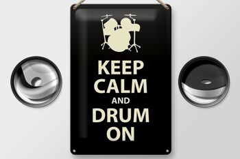 Panneau en étain disant 20x30cm Keep calm and drum on 2