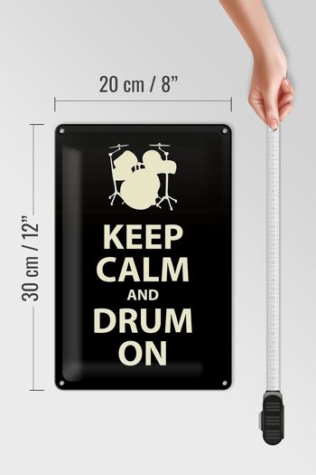 Panneau en étain disant 20x30cm Keep calm and drum on 4