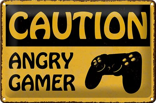 Blechschild Spruch 30x20cm caution angry gamer Vorsicht wütender