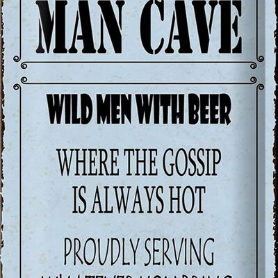 Targa in metallo con scritta "Welcome Man Cave Wild Men" 20x30 cm con birra