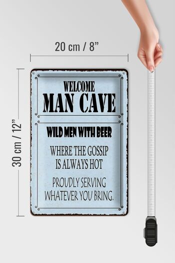 Panneau en étain disant 20x30cm, bienvenue à l'homme des cavernes, hommes sauvages avec de la bière 4