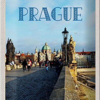 Cartel de chapa de viaje, 20x30cm, Praga, República Checa, Puente de la Ciudad Vieja