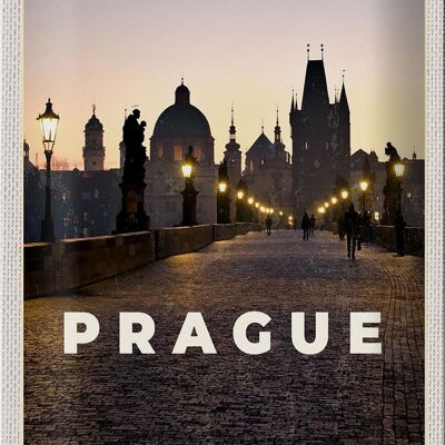 Panneau en étain voyage 20x30cm, Prague, république tchèque, coucher de soleil
