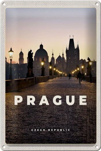 Panneau en étain voyage 20x30cm, Prague, république tchèque, coucher de soleil 1