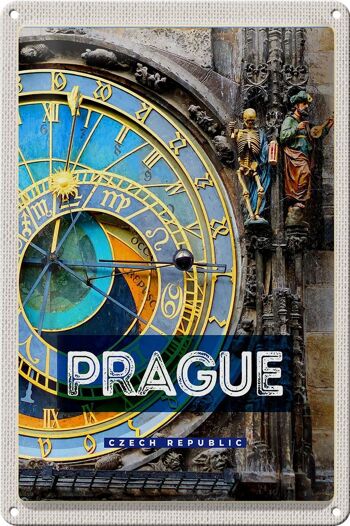 Plaque en tôle de voyage 20x30cm, horloge de la mairie de Prague, République tchèque 1
