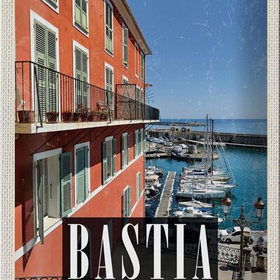 Cartel de chapa viaje 20x30cm Bastia Córcega vista al puerto deportivo mar