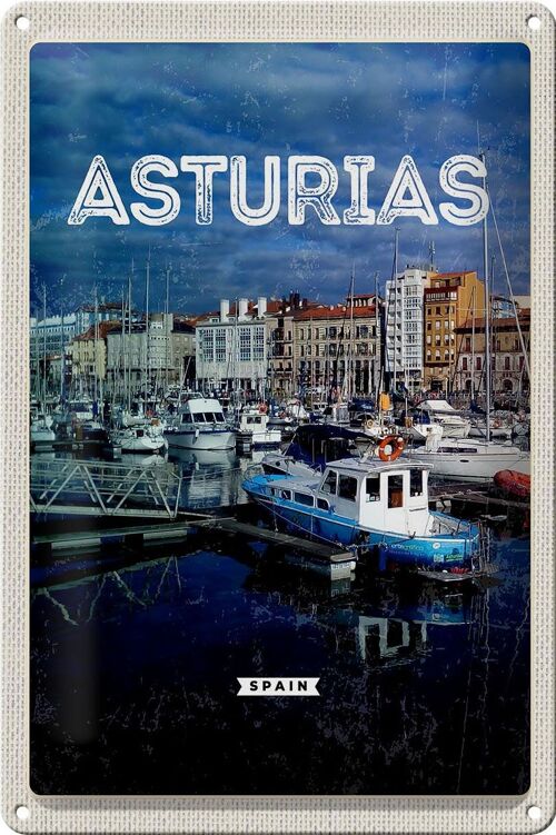 Blechschild Reise 20x30cm Asturias Spanien Yachthafen