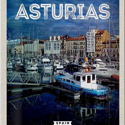 Cartel de chapa viaje 20x30cm Asturias España puerto deportivo