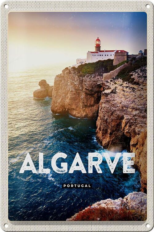 Blechschild Reise 20x30cm Algarve Portugal Klippen Meer Urlaub