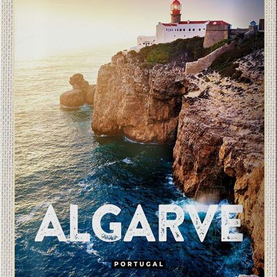 Blechschild Reise 20x30cm Algarve Portugal Klippen Meer Urlaub