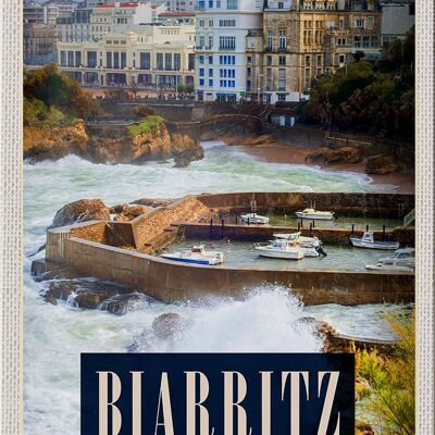 Targa in metallo da viaggio 20x30 cm Biarritz Francia Località balneare Mare