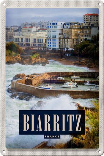 Plaque en tôle Voyage 20x30cm Biarritz France Station Balnéaire Mer 1