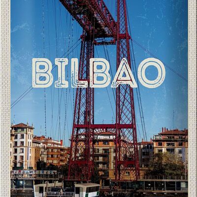Targa in metallo da viaggio 20x30 cm retrò Bilbao Spagna città portuale montagne