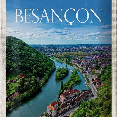 Targa in metallo da viaggio 20x30 cm Retro Besançon Francia Vista panoramica