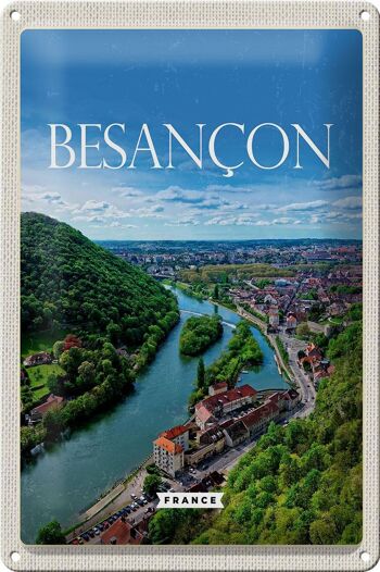 Plaque en tôle voyage 20x30cm rétro Besançon France vue panoramique 1