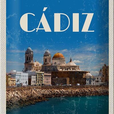 Cartel de chapa de viaje, 20x30cm, Retro, Cádiz, España, casco antiguo, vacaciones en el mar