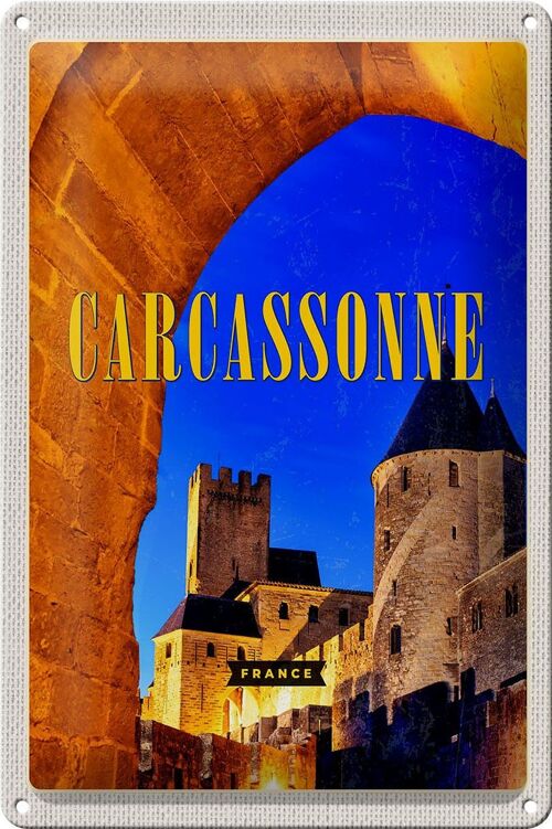 Blechschild Reise 20x30cm Retro Carcassonne France Mittelalter