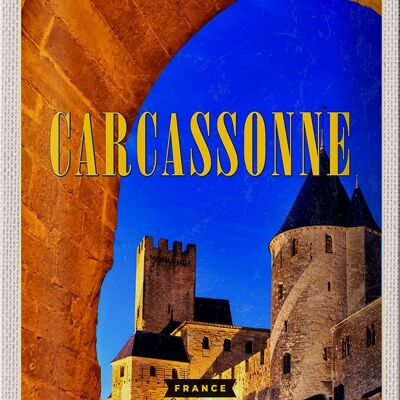 Targa in metallo da viaggio 20x30 cm Retro Carcassonne Francia Medioevo