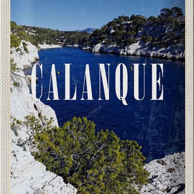 Cartel de chapa de viaje, 20x30cm, Retro, Calanque, Francia, mar, montañas, naturaleza