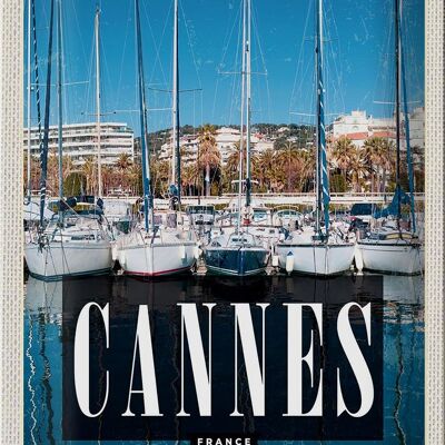 Cartel de chapa de viaje, 20x30cm, Retro, Cannes, Francia, yate de vacaciones en el mar