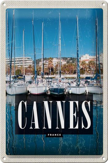 Signe en étain voyage 20x30cm rétro Cannes France yacht de vacances en mer 1
