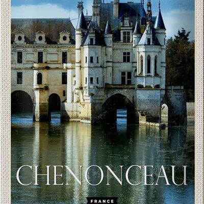 Cartel de chapa de viaje 20x30cm Retro Chenonceau Francia Castillo