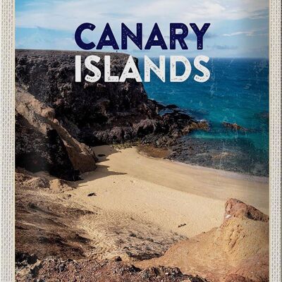 Blechschild Reise 20x30cm Canary Islands Bucht Klippen Meer Sand