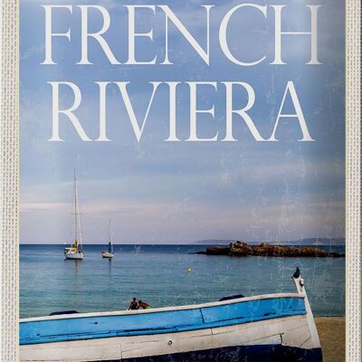 Cartel de chapa de viaje, 20x30cm, Retro, Riviera Francesa, mar, barco, vacaciones
