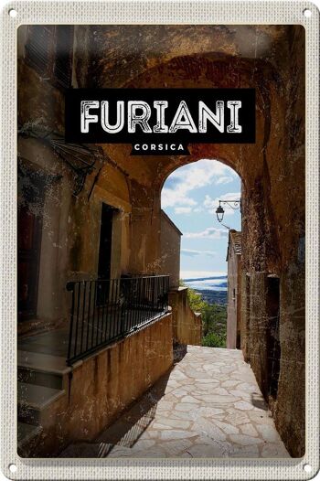 Plaque en étain voyage 20x30cm rétro Furiani Corsica Holiday Resort 1
