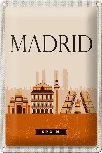 Panneau de voyage en étain, 20x30cm, rétro, Madrid, espagne, Image pittoresque 1
