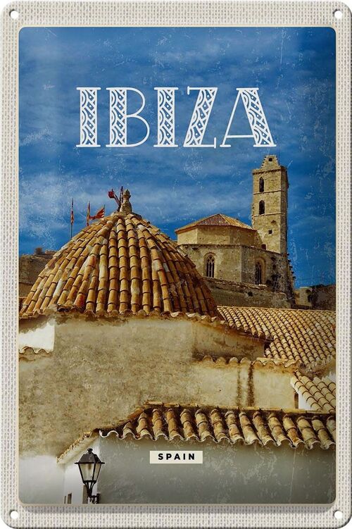 Blechschild Reise 20x30cm Retro Ibiza Spain Altstadt Urlaub