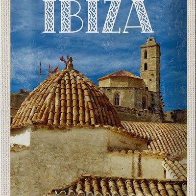 Targa in metallo da viaggio 20x30 cm Retro Ibiza Spagna Città vecchia Vacanza