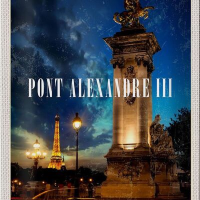 Cartel de chapa de viaje 20x30cm Pont Alexandre III Puente de París Noche