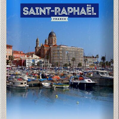 Cartel de chapa viaje 20x30cm Saint-Raphaël Francia vista al puerto