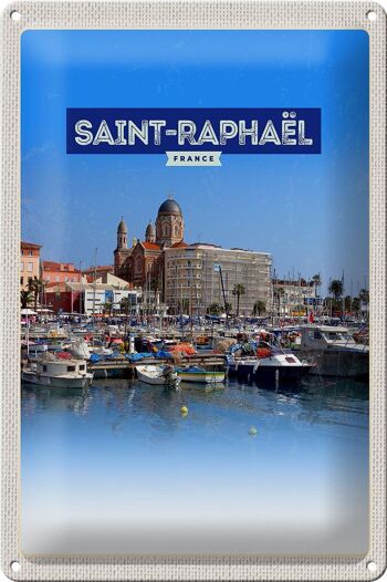 Plaque tôle voyage 20x30cm Saint-Raphaël France vue port 1