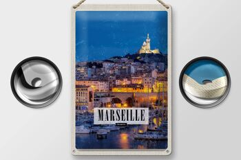 Panneau en étain voyage 20x30cm rétro Marseille France Panorama nuit 2