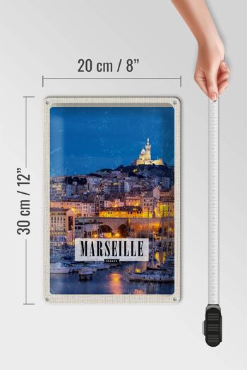 Panneau en étain voyage 20x30cm rétro Marseille France Panorama nuit 4